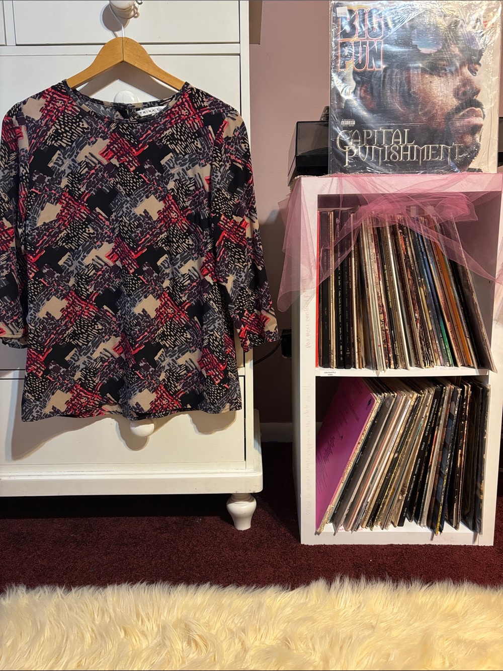 100% Silk Trina Turk Printed Blouse Pink Check Geometric Office Cute Fall M Rare